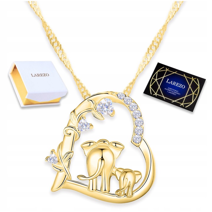 Colier cu elefant, Larezo, argint 925 placat cu aur, cristale, 42cm+3cm