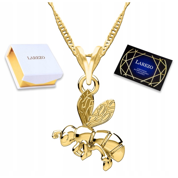 Colier din argint 925 cu placare aur 585, motiv albina, 42cm + 3cm