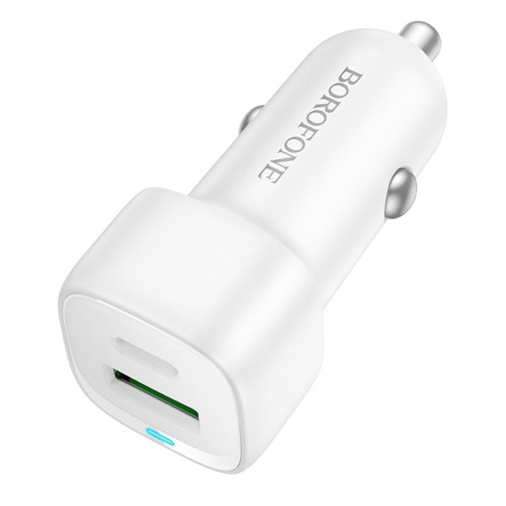 Borofone autós töltő – Cloud, kétportos USB-A + Type-C, 38W (PD20W + QC3.0), ABS, fehér