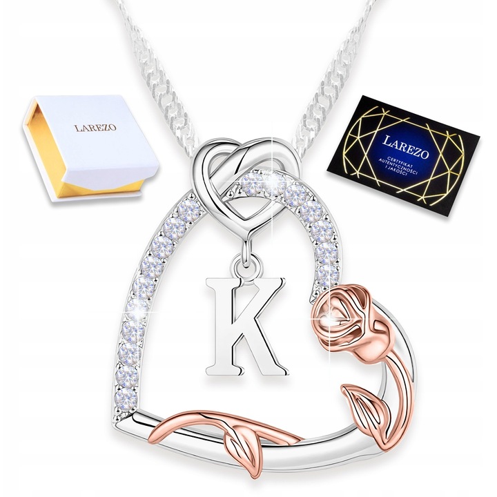 Colier din argint 925 cu pandantiv litera si inima, 42cm, cu zirconii