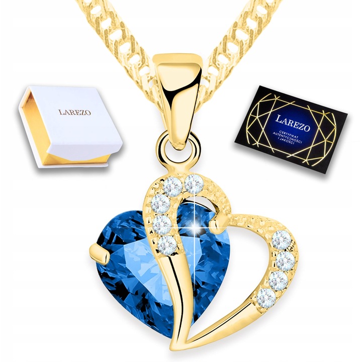 Colier inima, Larezo, argint 925, placat cu aur 585, zirconii, 42cm + 3cm