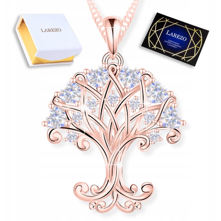 Colier Larezo, Drzewko, argint 925, aur roz 750, 42cm, cristale