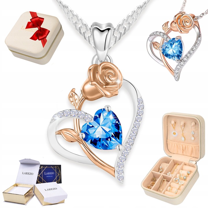 Colier inima cu piatra, Larezo, argint 925, acoperire aur 585, 42cm