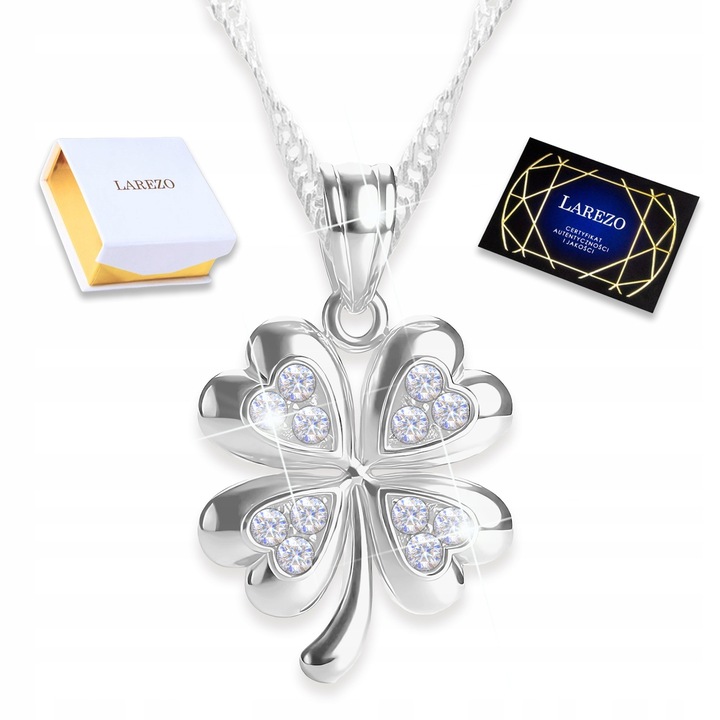 Colier Larezo, Srebro 925, 42cm, cu cyrconii, motiv: patru foi