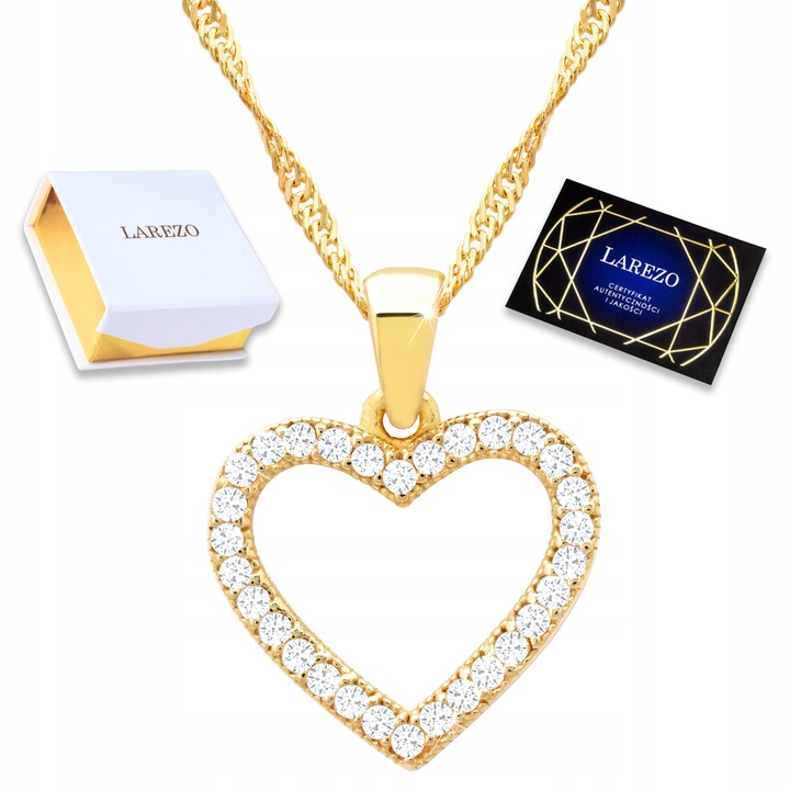 Colier Larezo, Serduszko, Argint 925, Aur 585, 42cm + 3cm, cu Certificat de Autenticitate