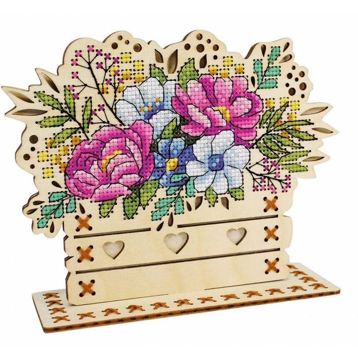 Комплект за бродиране върху дървена основа MP Studia "Флорална композиция" 17x14 см