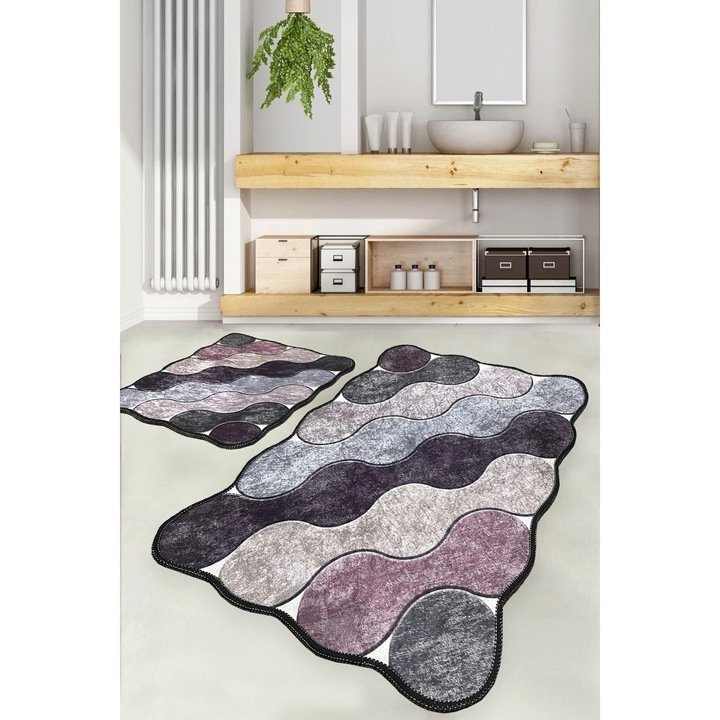 Set de 2 covoare de baie violet, Chilai Home by Alessia, anti-alunecare, lavabil, 50x80cm