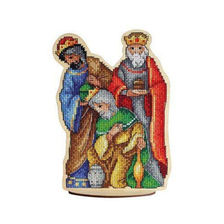 Комплект за бродиране върху дървена основа MP Studia "Вестта за Рождеството – Влъхви от Вестта за Рождеството" 13x18 см