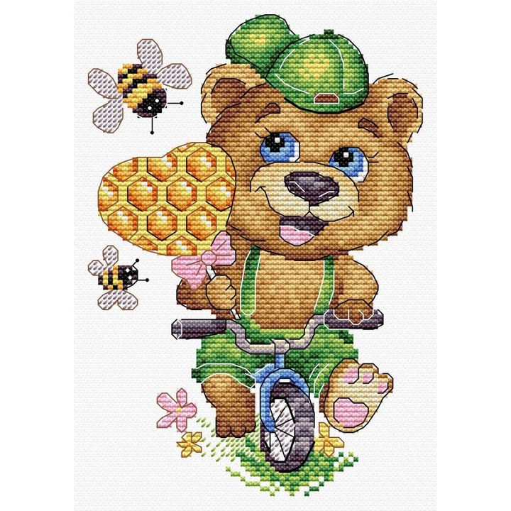 Комплект за бродиране върху разтворима във вода канава MP Studia "Забавна мечка" 12x18 см