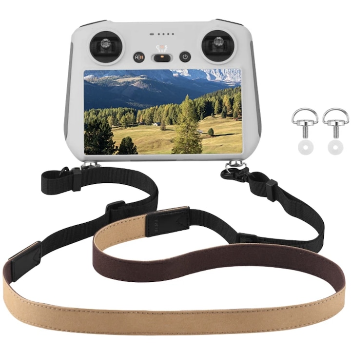 Set suport + sfoara din piele pentru controler DJI RC MINI 3 PRO / MINI 4 PRO / AIR 3 / SMART CONTROLLER / RC PRO / RC 2, culoare: maro