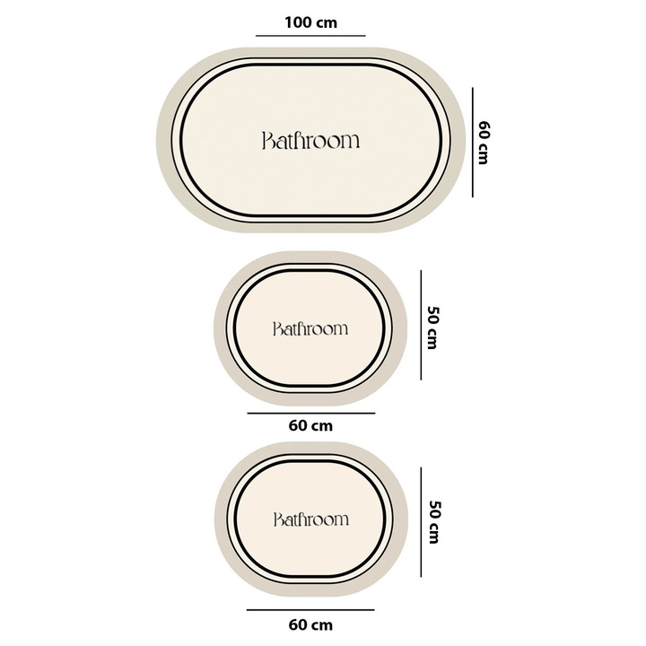 Set de covorase de baie, Chilai Home, 3 piese, antiderapante, 50x80cm