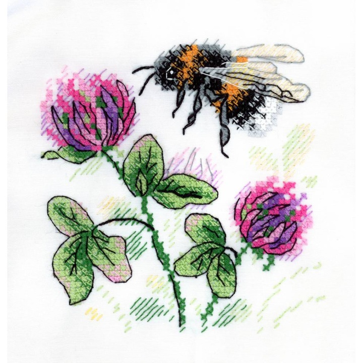 Set broderie pe panza solubila in apa MP Studia "Trifoi parfumat" 10x10 cm