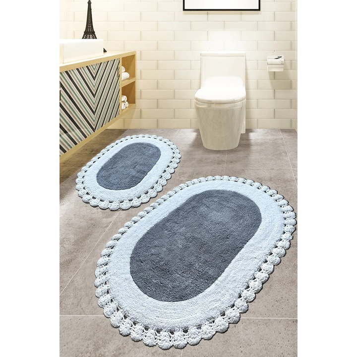 Set de covorase de baie Chilai Home Elexus Grey 100% bumbac, 2 piese, Made in Turkiye