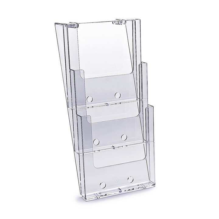 Suport suspendat pentru pliante 3 x A4, Taymar, acril transparent, 237x535x102mm