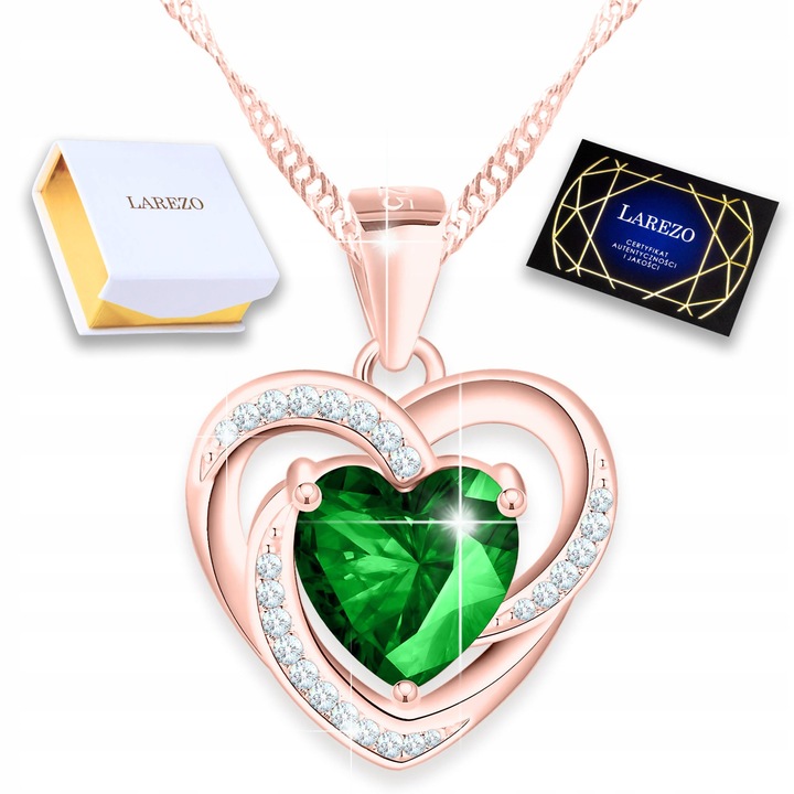 Colier Larezo, Serce, Argint 925, Aur roz 750, Zirconii, 42cm + 3cm