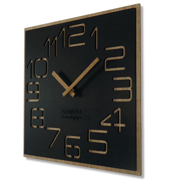EKO DIGITS dekoratív óra, FLEXISTYLE, 40cm, fekete (antracit) és természetes tölgy, AA elemmel együtt
