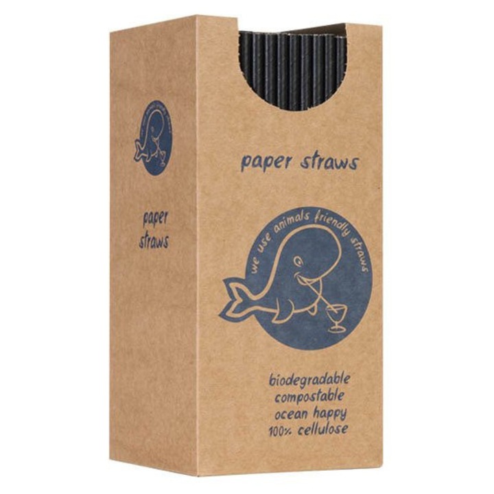 Комплект 250 биоразградими хартиени сламки, SlowPack, 6мм x 20,5см, черни