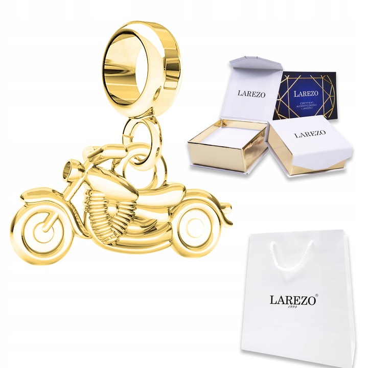 Pandantiv Motocicleta, Larezo, Argint 925, Acoperire Aur 585, 17mm, Set complet cu cutie si certificat