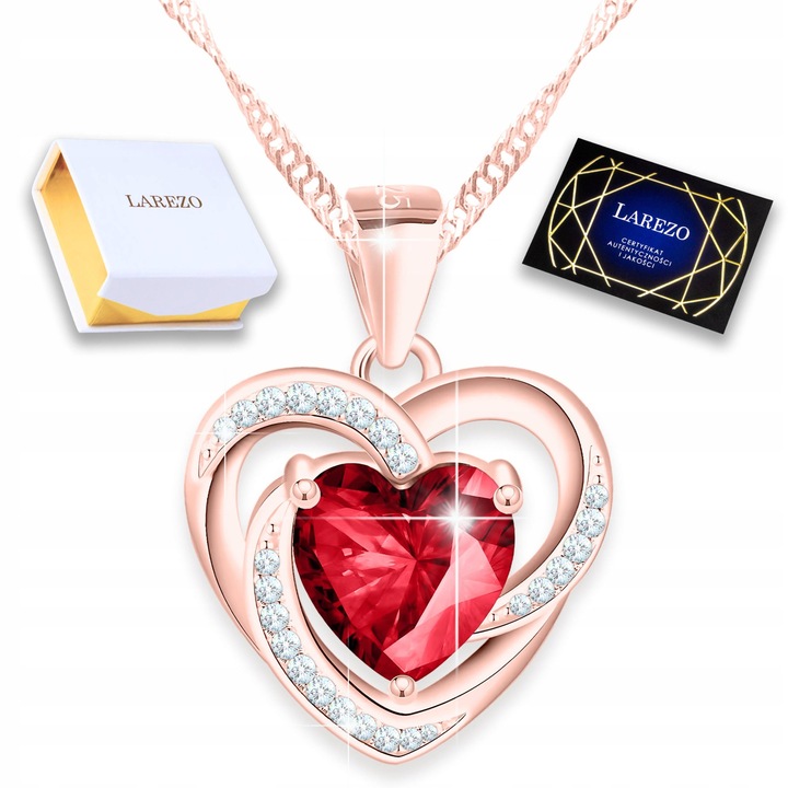 Colier cu Inima, Larezo, Argint 925, Aur Roz, 42cm, Zirconii