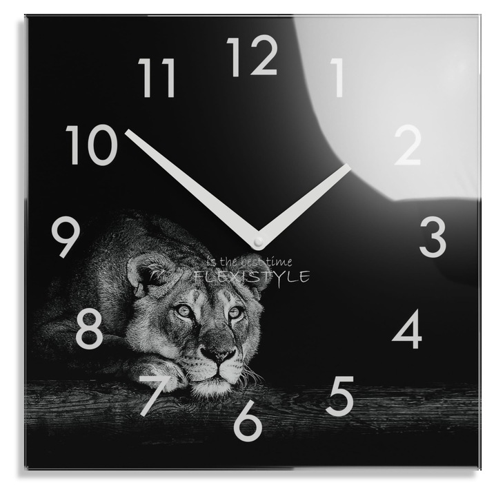 Fali dekoróra, FLEXISTYLE, Lew modell, 30 cm, üveg, csendes mechanizmus, AA elemmel együtt