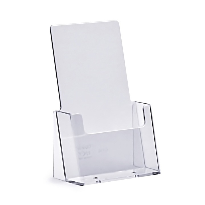 Suport documente Taymar, stand vertical, pentru pliante DL, 114x181x65mm, acrilic transparent