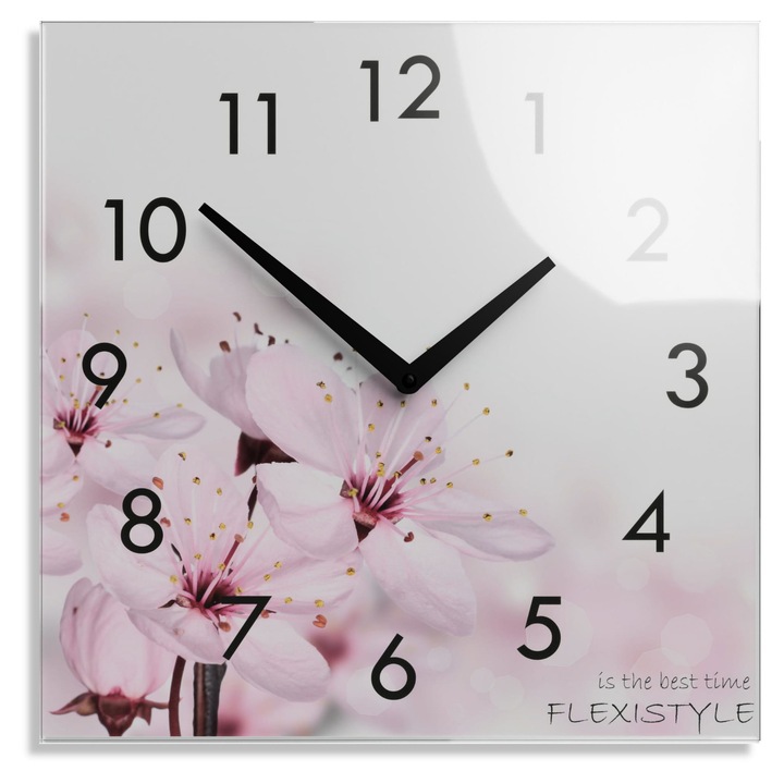 FLEXISTYLE dekoratív falióra, finom virágok, 30cm, rózsaszín, AA elemmel együtt