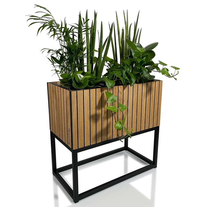 Kwietnik FIORINO, 42x22x40 cm, lemn de stejar, suport metalic, interior