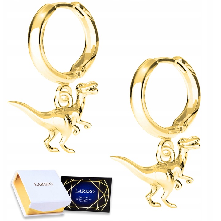 Cercei din argint 925 cu aur 585, design dinozaur, 17mm, set complet cu cutie si certificat, Larezo
