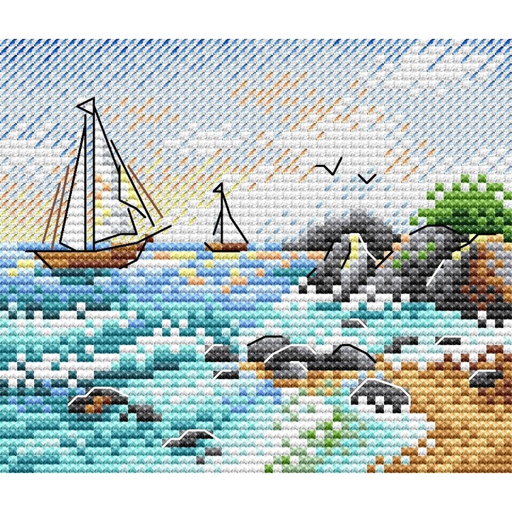 Комплект за бродиране с кръстат бод MP Studia "На морската вълна" 10x11 см