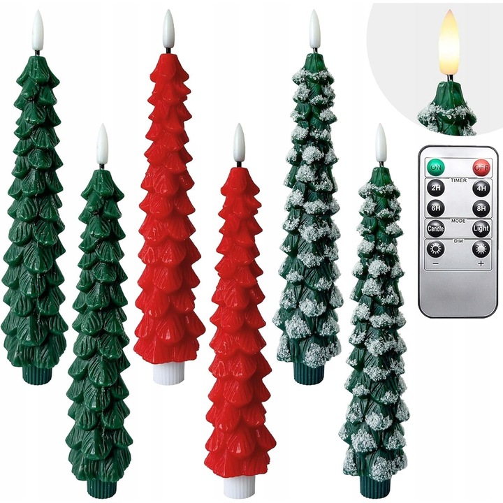6 db LED gyertya szett, 3 stílus, többszínű, 24,6 cm, távirányítóval és időzítővel