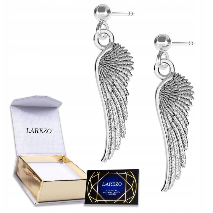 Cercei argint 925 cu motiv aripi, Larezo, 38mm, set complet cu cutie si certificat de autenticitate