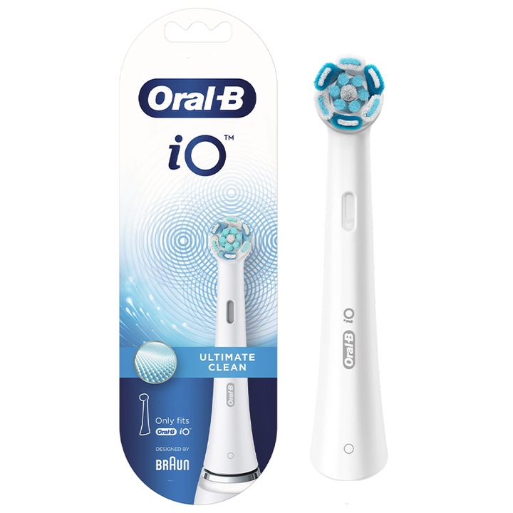 Cap de periuta Oral-B iO Ultimate Clean White, set de 1 bucata, curatare eficienta, alb, medie.