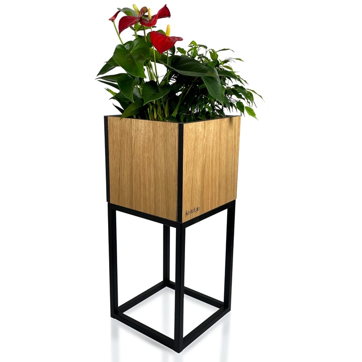 Suport flori , Flexistyle, 22x22x50 cm, stejar, set inclus