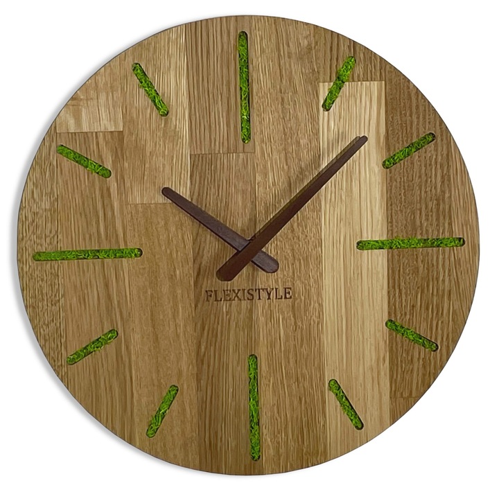 FLEXISTYLE falióra, Love Design kollekció, 30cm, rendkívül csendes mechanizmussal, tölgy színű. Készlet: óra + AA elem.