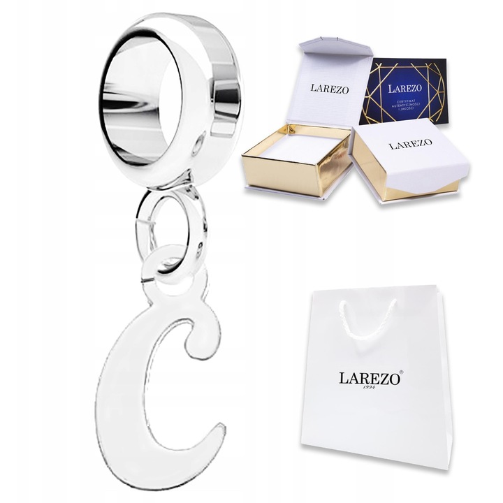 Zavor de argint Litera C, Larezo, 20mm, set complet cu cutie, certificat de autenticitate