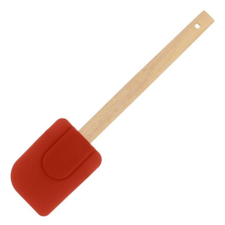 Spatula din Silicon cu Maner din Lemn, Rosie, 25 centimetri