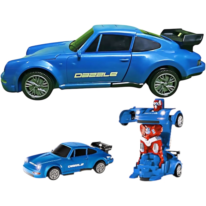 Masina care se transforma in robot, jucarie interactiva cu lumini si sunete, model sport, transformare automata 2 in 1, 24 cm lungime