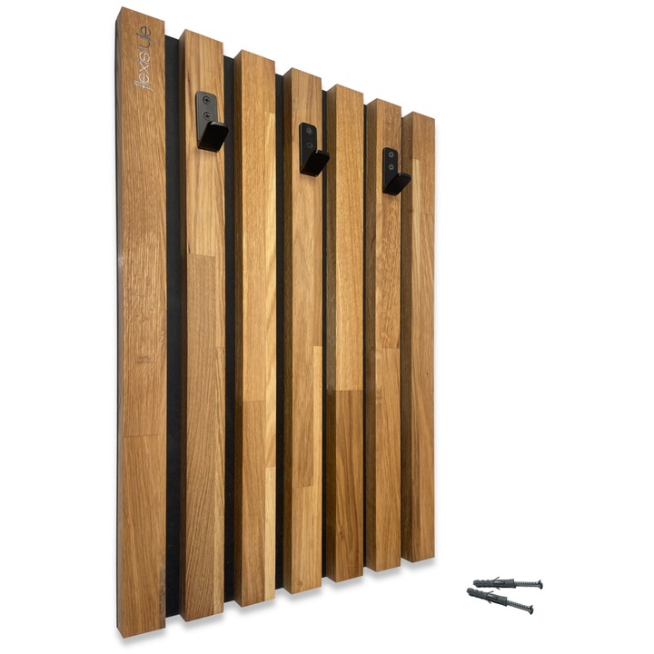 Закачалка FLEXISTYLE, 40см, дъбово дърво, черен МДФ, 3 метални държача