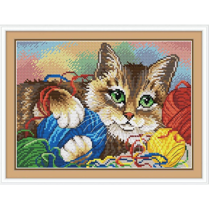 Комплект за бродерия с кръстат бод MP Studia "Коте" 22x16 см