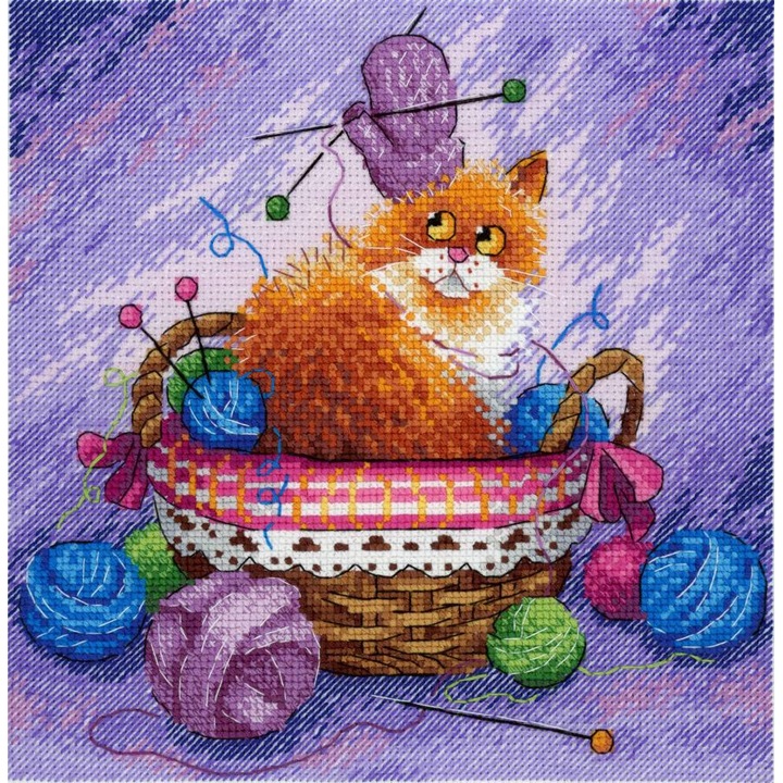 Комплект за бродиране с кръстат бод MP Studia "Коте на плажа" 20x20 см