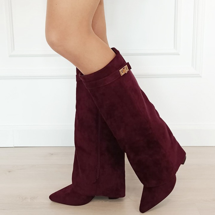 Cizme bordo elegante cu toc comod 9501A 113 18821, Bordeaux