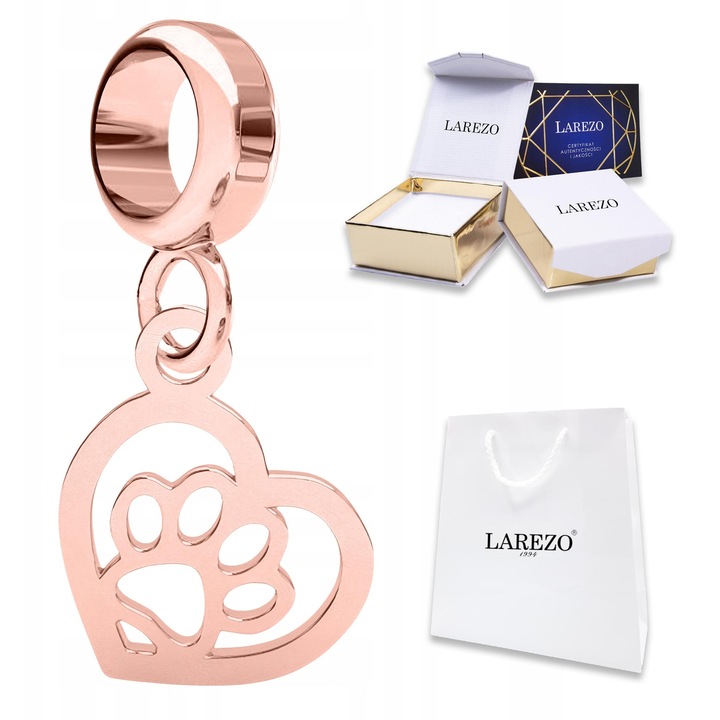Pandantiv Larezo, charm pisica/caine, argint 925, aur roz 750, 19x9mm, set complet cu cutie si certificat