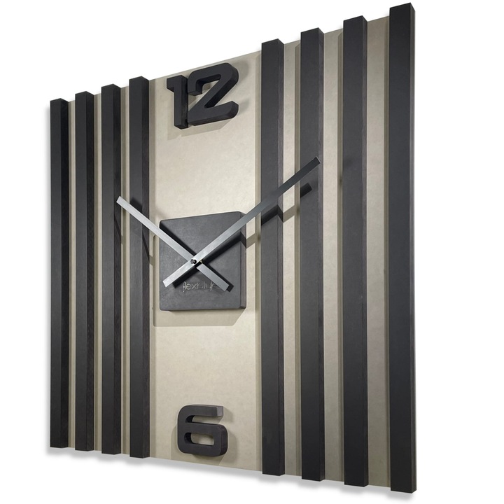 LAMELE SQ dekoratív falióra, 60x60cm, fekete/szürke, nagyon csendes mechanizmus, AA elemmel együtt