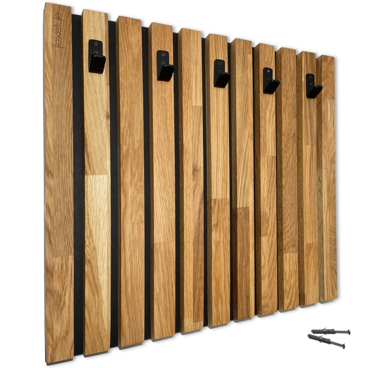 Cuier din lemn, FLEXISTYLE, 60cm, 5 suporturi, negru/dub