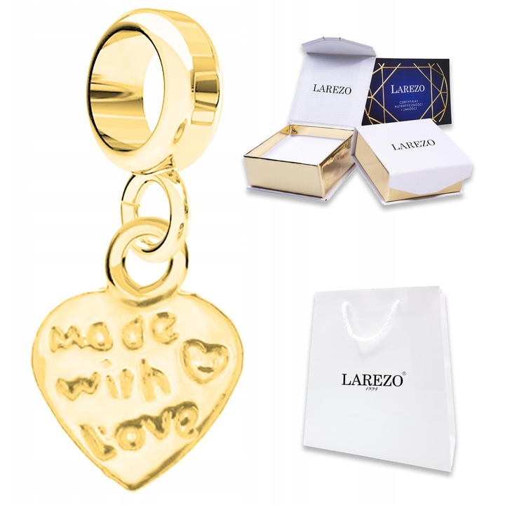 Pandantiv Larezo, Serce Love, argint 925, aur 585, 21x11mm, set complet cu cutie si certificat