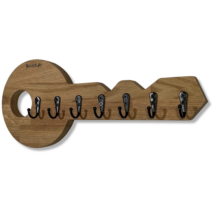 Suport pentru chei din lemn, FLEXISTYLE, model Klucz, 40x20cm, culoare stejar