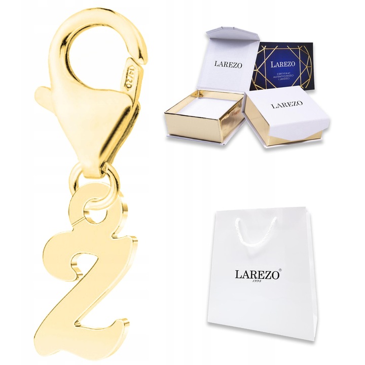 Pandantiv Litera Z, Larezo, Argint 925, Acoperire Aur 585, 20x10mm, Set complet cu certificat de autenticitate