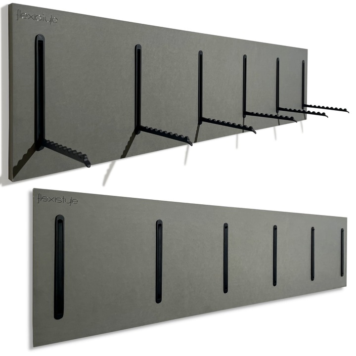 Umeras pentru haine, FLEXISTYLE, 25x100cm, MDF gri, cu carlige inovatoare