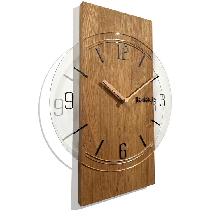 Geometrikus fa falióra, 40 cm, átlátszó, csendes mechanizmussal, teljes készlet AA elemmel