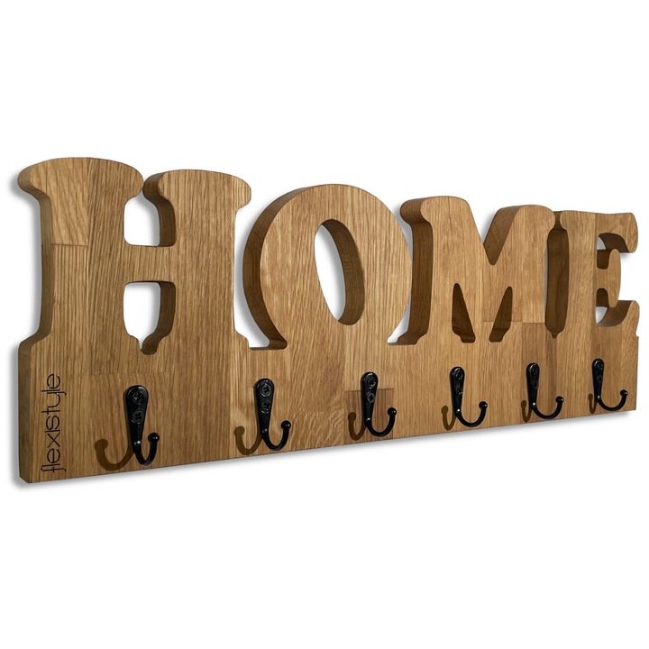 Cuier din lemn, FLEXISTYLE, 6 carlige, 50x16,5cm, stejar